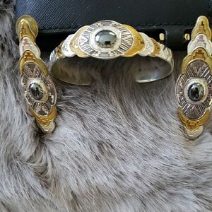 Vintage Crumrine USA Hematite Cuff Bracelet With matching earrings